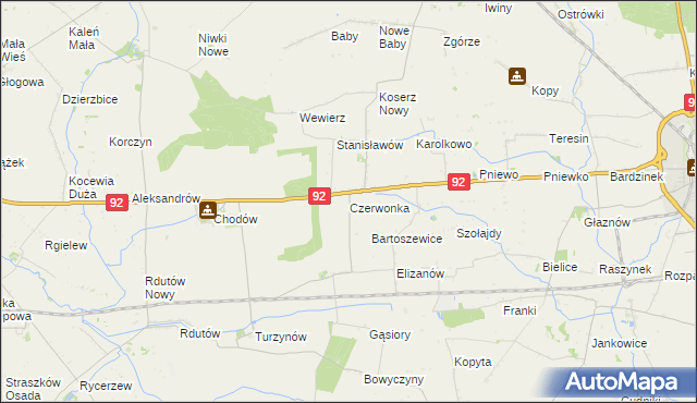 mapa Czerwonka gmina Chodów, Czerwonka gmina Chodów na mapie Targeo