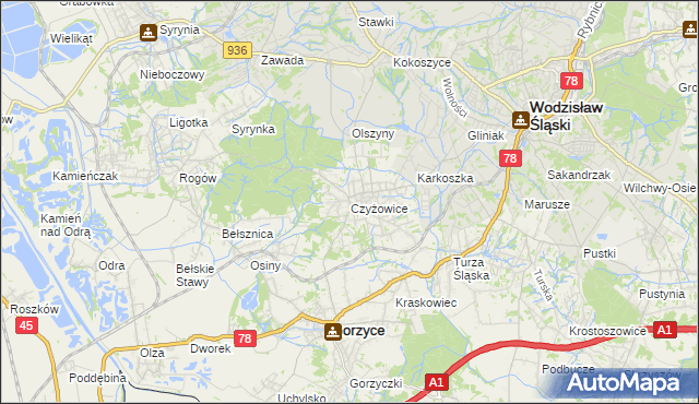 mapa Czyżowice gmina Gorzyce, Czyżowice gmina Gorzyce na mapie Targeo