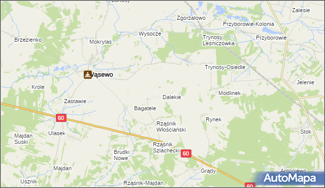 mapa Dalekie gmina Wąsewo, Dalekie gmina Wąsewo na mapie Targeo