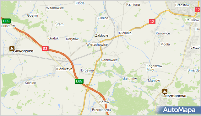 mapa Dankowice gmina Żukowice, Dankowice gmina Żukowice na mapie Targeo