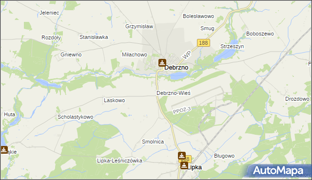 mapa Debrzno-Wieś, Debrzno-Wieś na mapie Targeo