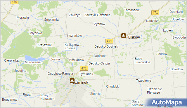 mapa Dębsko gmina Koźminek, Dębsko gmina Koźminek na mapie Targeo