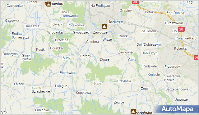 mapa Długie gmina Jedlicze, Długie gmina Jedlicze na mapie Targeo
