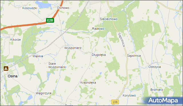 mapa Długołęka gmina Nowogard, Długołęka gmina Nowogard na mapie Targeo
