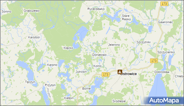 mapa Donatowo gmina Ostrowice, Donatowo gmina Ostrowice na mapie Targeo
