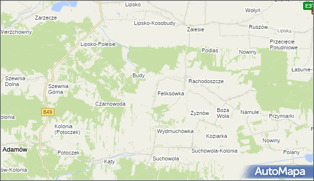 mapa Feliksówka gmina Adamów, Feliksówka gmina Adamów na mapie Targeo