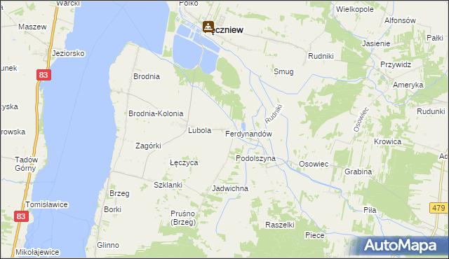 mapa Ferdynandów gmina Pęczniew, Ferdynandów gmina Pęczniew na mapie Targeo