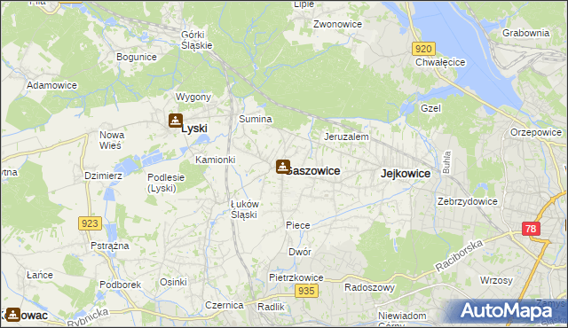 mapa Gaszowice powiat rybnicki, Gaszowice powiat rybnicki na mapie Targeo