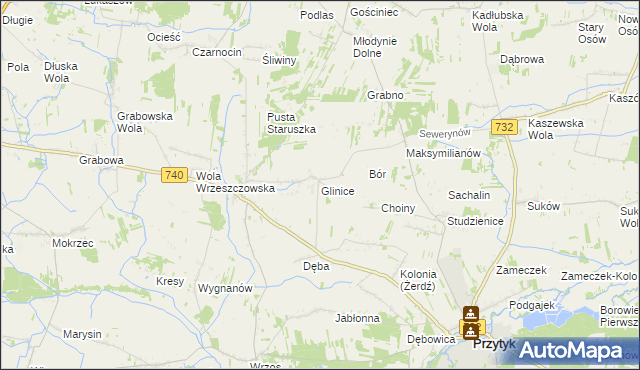 mapa Glinice gmina Przytyk, Glinice gmina Przytyk na mapie Targeo
