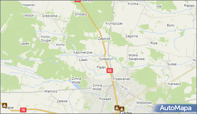 mapa Gołaszyn gmina Łuków, Gołaszyn gmina Łuków na mapie Targeo