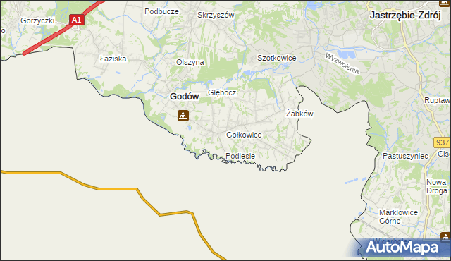 mapa Gołkowice gmina Godów, Gołkowice gmina Godów na mapie Targeo