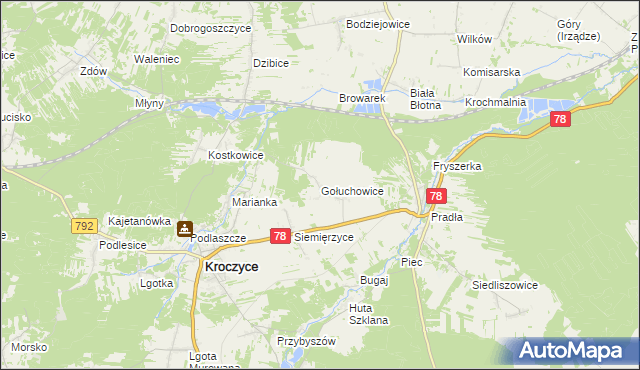 mapa Gołuchowice gmina Kroczyce, Gołuchowice gmina Kroczyce na mapie Targeo