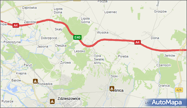 mapa Góra Świętej Anny gmina Leśnica, Góra Świętej Anny gmina Leśnica na mapie Targeo