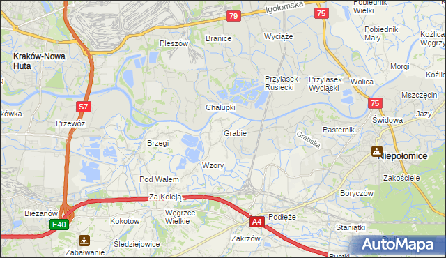 mapa Grabie gmina Wieliczka, Grabie gmina Wieliczka na mapie Targeo