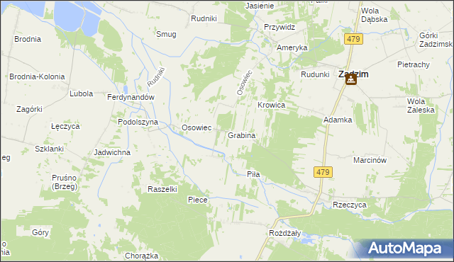 mapa Grabina gmina Zadzim, Grabina gmina Zadzim na mapie Targeo
