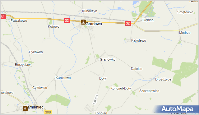 mapa Granówko gmina Granowo, Granówko gmina Granowo na mapie Targeo
