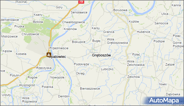 mapa Gręboszów powiat dąbrowski, Gręboszów powiat dąbrowski na mapie Targeo