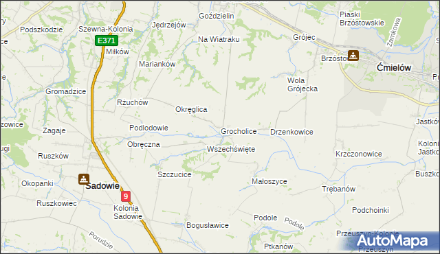 mapa Grocholice gmina Sadowie, Grocholice gmina Sadowie na mapie Targeo