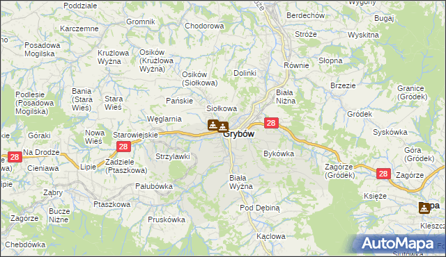 mapa Grybów, Grybów na mapie Targeo