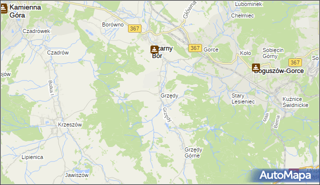 mapa Grzędy gmina Czarny Bór, Grzędy gmina Czarny Bór na mapie Targeo