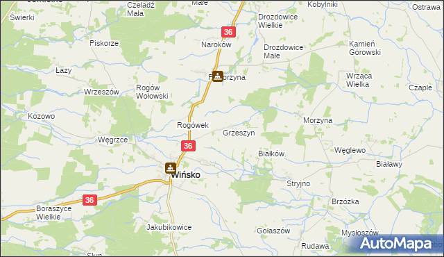 mapa Grzeszyn gmina Wińsko, Grzeszyn gmina Wińsko na mapie Targeo