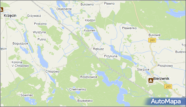 mapa Grzywna gmina Bierzwnik, Grzywna gmina Bierzwnik na mapie Targeo