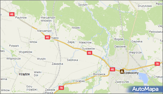 mapa Gustawów gmina Szczekociny, Gustawów gmina Szczekociny na mapie Targeo