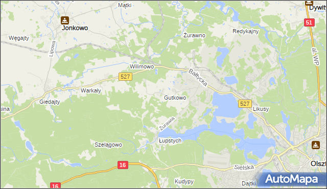 mapa Gutkowo gmina Jonkowo, Gutkowo gmina Jonkowo na mapie Targeo