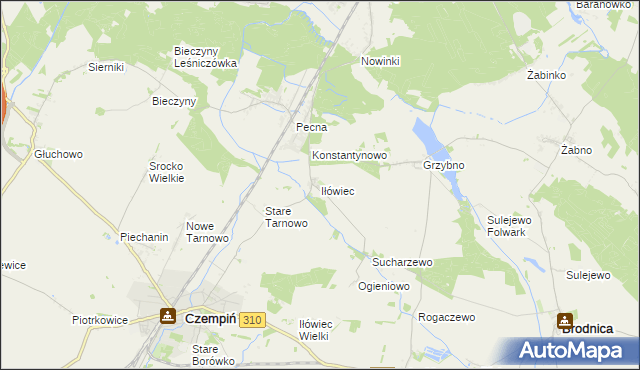 mapa Iłówiec gmina Brodnica, Iłówiec gmina Brodnica na mapie Targeo