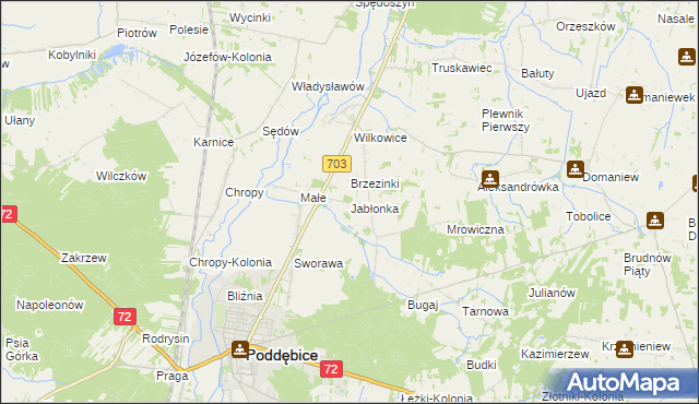 mapa Jabłonka gmina Poddębice, Jabłonka gmina Poddębice na mapie Targeo