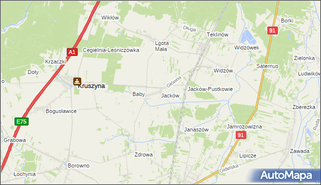 mapa Jacków gmina Kruszyna, Jacków gmina Kruszyna na mapie Targeo