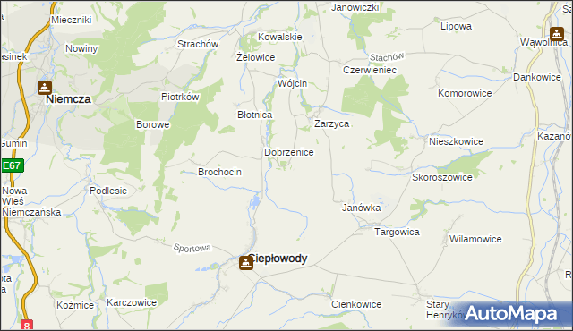 mapa Jakubów gmina Ciepłowody, Jakubów gmina Ciepłowody na mapie Targeo