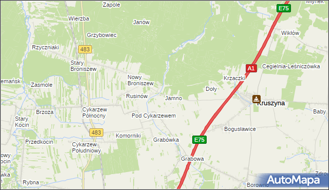mapa Jamno gmina Mykanów, Jamno gmina Mykanów na mapie Targeo