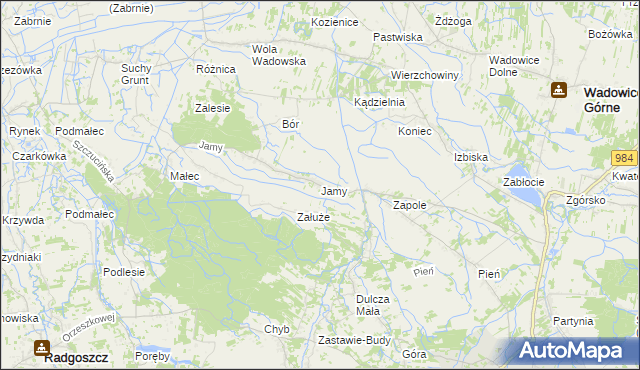 mapa Jamy gmina Wadowice Górne, Jamy gmina Wadowice Górne na mapie Targeo