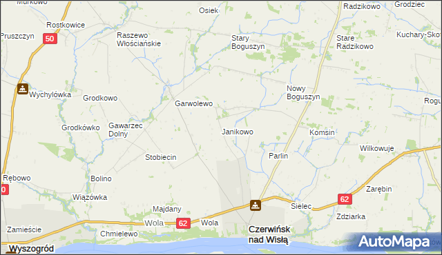 mapa Janikowo gmina Czerwińsk nad Wisłą, Janikowo gmina Czerwińsk nad Wisłą na mapie Targeo
