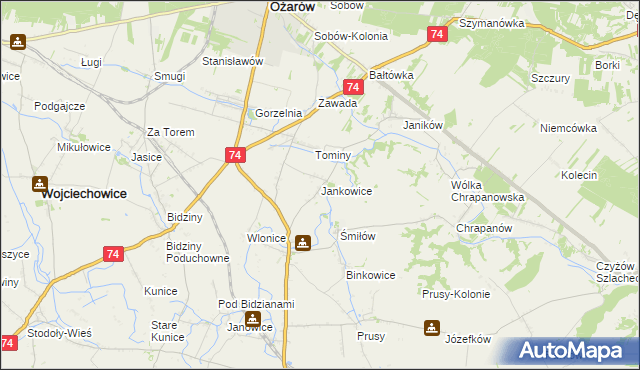 mapa Jankowice gmina Ożarów, Jankowice gmina Ożarów na mapie Targeo