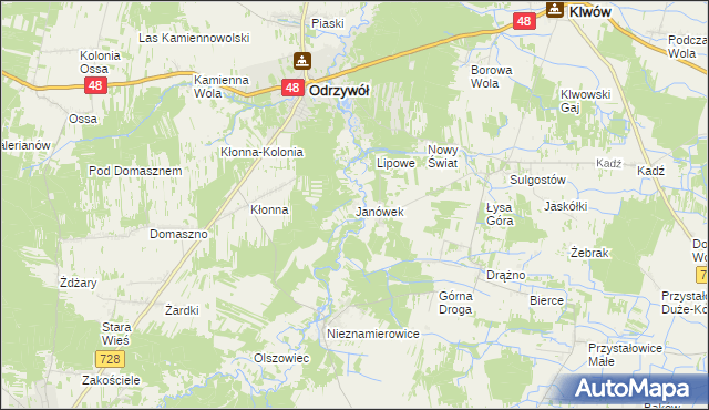 mapa Janówek gmina Odrzywół, Janówek gmina Odrzywół na mapie Targeo