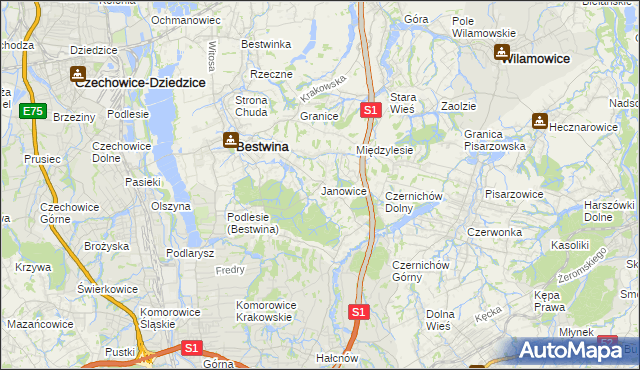 mapa Janowice gmina Bestwina, Janowice gmina Bestwina na mapie Targeo