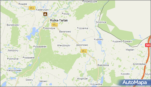 mapa Jasionowo gmina Rutka-Tartak, Jasionowo gmina Rutka-Tartak na mapie Targeo