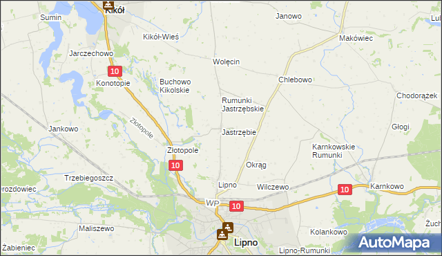 mapa Jastrzębie gmina Lipno, Jastrzębie gmina Lipno na mapie Targeo