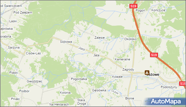 mapa Jata gmina Jeżowe, Jata gmina Jeżowe na mapie Targeo