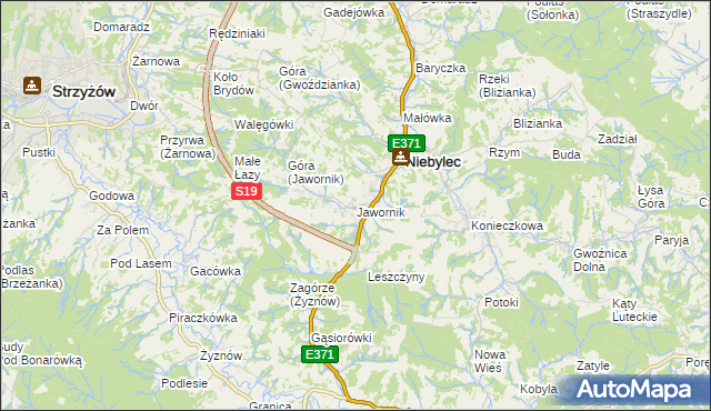 mapa Jawornik gmina Niebylec, Jawornik gmina Niebylec na mapie Targeo