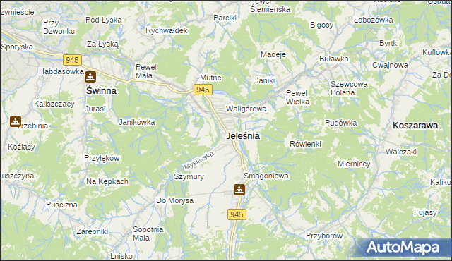 mapa Jeleśnia, Jeleśnia na mapie Targeo