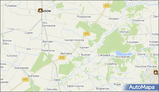 mapa Kamień gmina Ceków-Kolonia, Kamień gmina Ceków-Kolonia na mapie Targeo