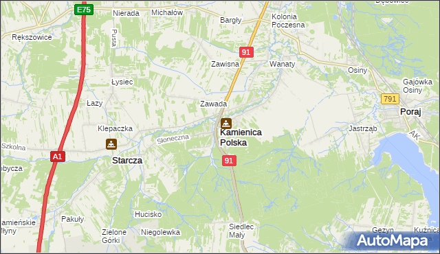 mapa Kamienica Polska, Kamienica Polska na mapie Targeo