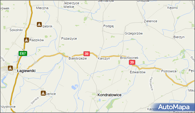mapa Karczyn gmina Kondratowice, Karczyn gmina Kondratowice na mapie Targeo