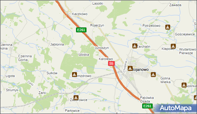 mapa Karolewo gmina Bojanowo, Karolewo gmina Bojanowo na mapie Targeo