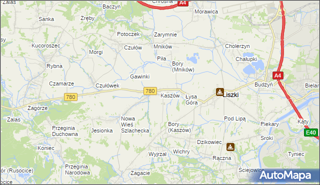 mapa Kaszów gmina Liszki, Kaszów gmina Liszki na mapie Targeo