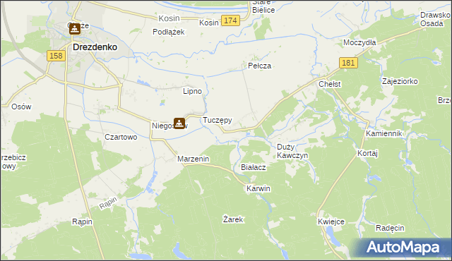 mapa Kawczyn gmina Drawsko, Kawczyn gmina Drawsko na mapie Targeo
