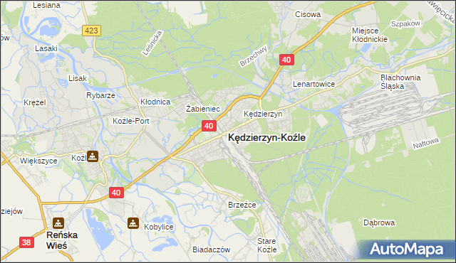 mapa Kędzierzyna-Koźle, Kędzierzyn-Koźle na mapie Targeo